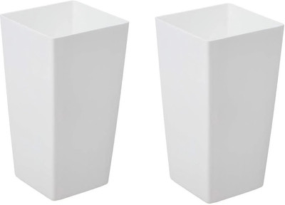 UBBISKART Premium Quality Square Tower Colour White And Size 10 inches Flower Pots Plant Container Set(Pack of 2, Plastic)