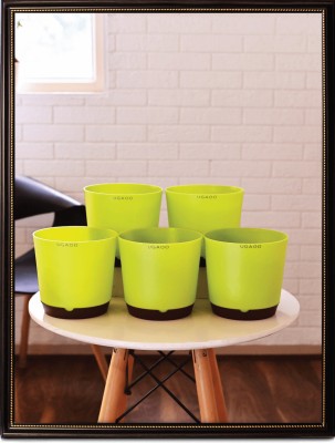 Ugaoo Krish Light Green Self Watering Planter - 7.5 Inch, Round, Set of 5 Plant Container Set(Pack of 5, Plastic)