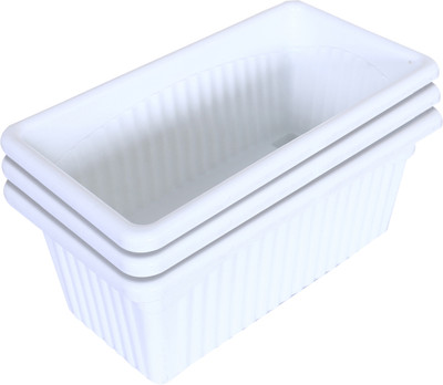 KUBER INDUSTRIES Rectangular Jupiter Plastic Window Pot|Flower Planter for Home 14 Inches(White) Plant Container Set(Pack of 3, Plastic)