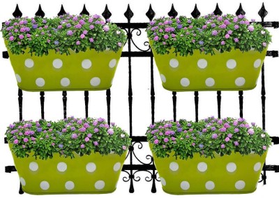 Garden King Polka dot Oval Railing Planter for Balcony with Detachable Handle Plant Container Set(Pack of 4, Metal)