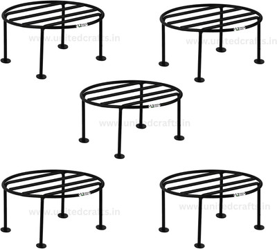 United Crafts Dion Round Pot Stand/High-Quality Stands & Rust Proof (Black) Plant Container Set(Pack of 5, Metal)