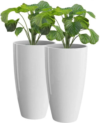 UBBISKART HOUSEWARE Medium Size Tower Pot 11inch white Flower Pots for Home Office Garden Balcony Plant Container Set(Pack of 2, Plastic)