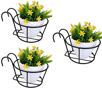 United Crafts Railing Pot Stand Pots Holder for Balcony(Set of 3) Planter/Metal Hanging Hanger Plant Container Set(Pack of 3, Metal)