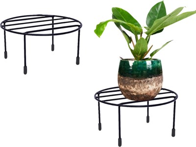 VINAMRA28 Anti Rust Metal Plant Stand with bottom rubber for Balcony Garden,Set of 2-Black Plant Container Set(Pack of 2, Metal)