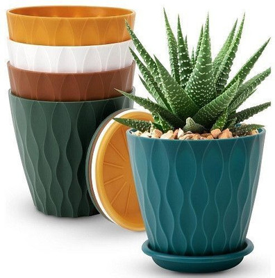 moonlike Round Flower Pots with tray for Home & Decoration Planters, Terrace, Garden Etc Plant Container Set(Pack of 5, Plastic)