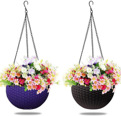 Besttrader 2 Pack Hanging Planters with Hook + Chain, Beautiful Hanging Planters Indoor Plant Container Set(Pack of 2, Plastic)