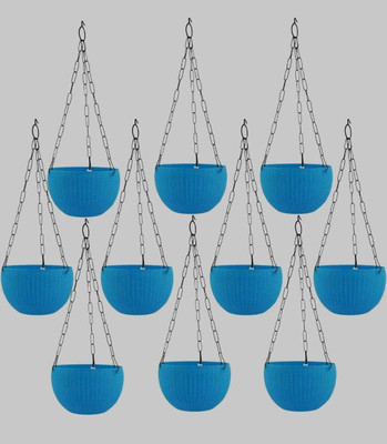 Dervino Chain Hanging Plastic Planter Plot Blue Pack of 10 Plant Container Set(Pack of 10, Plastic)