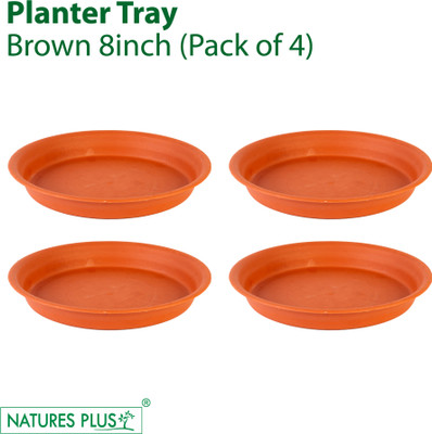 VirajSanchi Modern Pot Tray Fits for 8 Inch Pots Brown Pack of 4 Plant Container Set(Plastic)