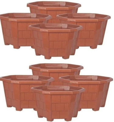 HALSEY Durable Plastic Plant Pots Container for Decorative Indoor & Outdoor Gardening Plant Container Set(Pack of 8, Plastic)
