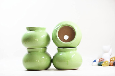 Pots & Plants Handmade Ceramic Design Matki Pot Set (7 cm x 7 cm x 7 ) - 6 Pieces (Green) Plant Container Set(Pack of 6, Ceramic)
