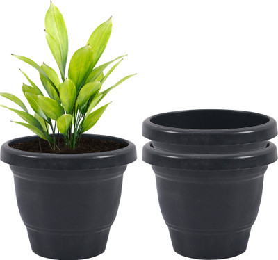 KUBER INDUSTRIES 3 Pcs Flower Pots for Garden & Planters for Home | 8 Inch | Plain Black Plant Container Set(Pack of 3, Plastic)