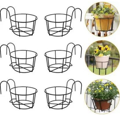 ArsAnabi ARSANABI, Metal Railing Hanging Basket Planter, Black, (pack of 6) Plant Container Set(Pack of 6, Metal)