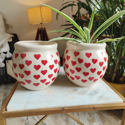 Niyara small valentine handi combo 6 inches Plant Container Set(Pack of 2, Ceramic)