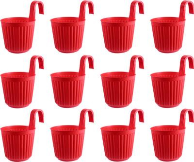 Zobby High Quality Plastic Hook Railing Pots / Hanging Plant Container Set(Pack of 12, Plastic)