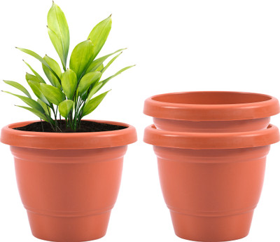 KUBER INDUSTRIES 3 Pcs Flower Pots for Garden & Planters for Home | 8 Inch | Plain Orange Plant Container Set(Pack of 3, Plastic)