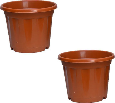 gurusamy 10inch Brown Plant Container Set(Pack of 2, Plastic, Terracotta)