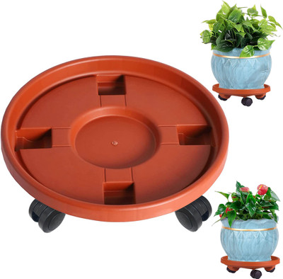 Zibuyu Plant Pot Stand with Wheels Thicken Movable Round Trolley for Plant Pot Plant Container Set(Plastic)