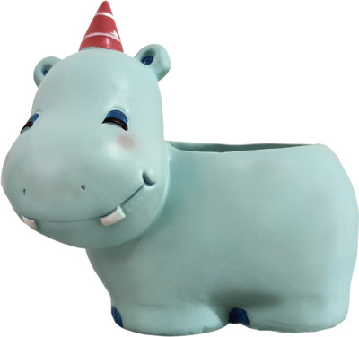 Garden Deco Laughing Hippo Pot for Home Decoration (1 PC) Plant Container Set(Poly-Resin)