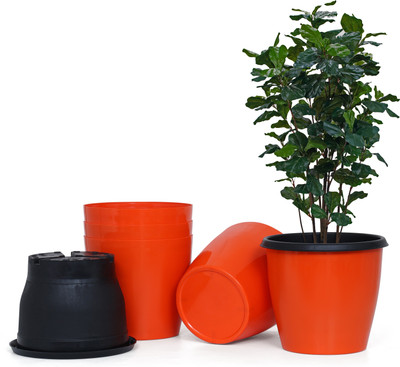 Livzing Self Watering Planter Pots,Outer Colored Pot And Inner Black Pot,Orange Plant Container Set(Pack of 5, Plastic)