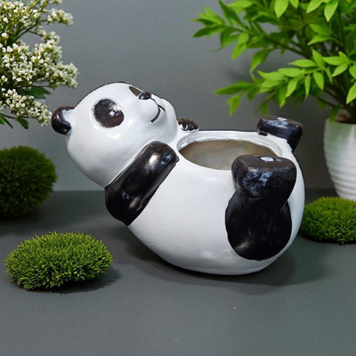 Decovings Sweet Panda Planter | Cute Animal Pot for Office Desk, Garden & Indoor Plants Plant Container Set(Poly-Resin)
