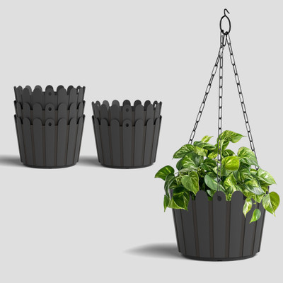 Yuccabe Italia SHERA 8 Inch Hanging Fence Planter Pot Set with Chain for Indoor & Outdoor Plant Container Set(Pack of 6, Plastic)