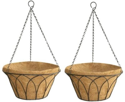 Garden Deco 14 INCH Designer Coir Hanging Basket with Chain Plant Container Set(Pack of 2, Metal)