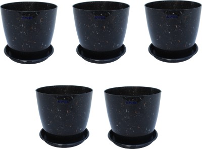 KWEL Divinity pot 8inch with bottom tray for home,Garden, Pack of 5 Black. Plant Container Set(Pack of 5, Plastic)