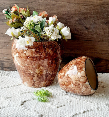 Niyara Glossy Brown Combo Pot Plant Container Set(Pack of 2, Ceramic)