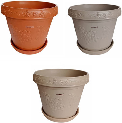 Altruist Plastic Pots With Bottom Tray, Black , 12inch, 6 Pieces Plant Container Set(Pack of 3, Plastic)