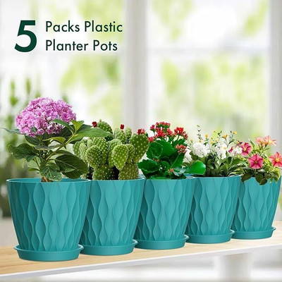 Crackle Make INDIA Green Wave Type Planting Flower Pot Container for Tree Plantation Plant Container Set(Pack of 5, Plastic)