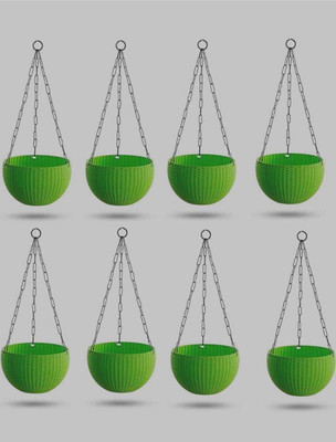 ecoplant Plastic Grow Planter Woven Hanging Flower Pot with Chain Hang Plant Container Set(Pack of 8, Plastic)