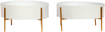 Amaya Decors Round White & Gold Table Planter With Stand Set of 2 Plant Container Set(Pack of 2, Metal)