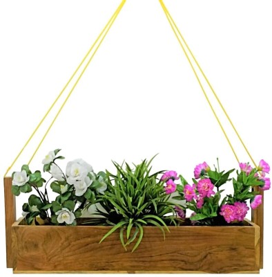 TEAKWOODKART Wooden Hanging Planter Stand Rack Shelf for Outdoor Indoor Garden Balcony GH001 Plant Container Set(Wood)