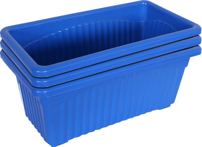 KUBER INDUSTRIES Rectangular Jupiter Plastic Window Pot|Flower Planter for Home 14 Inches(Blue) Plant Container Set(Pack of 3, Plastic)