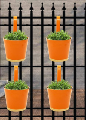 IH HANDICRAFTS Raven Railing Planters for Balcony, Hanging Pots for Plants, Wall Hanging Plant Container Set(Pack of 4, Metal)