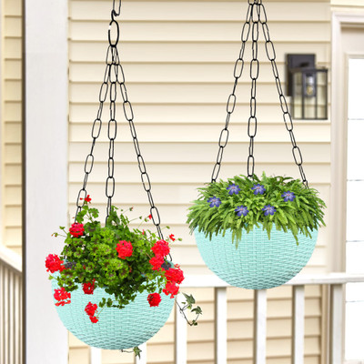 KUBER INDUSTRIES Marble Euro Hanging Flower Pot for Home & Garden|7 Inch|Pack of 2|Mint Green Plant Container Set(Pack of 2, Plastic)