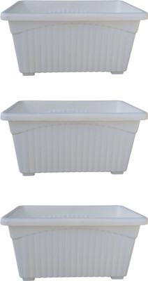 MartesPoint White Large Rectangular Jupiter Plant Pots for Vivid Balcony & Garden Displays Plant Container Set(Pack of 3, Plastic)