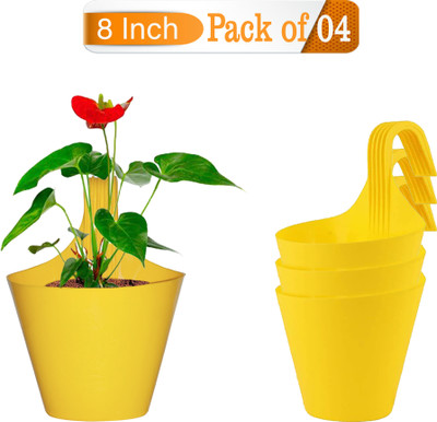 Zobby Railing Hook Gamle / Hanging Pots /Hanging Gamle / Hanging Hook Planters Plant Container Set(Pack of 4, Plastic)