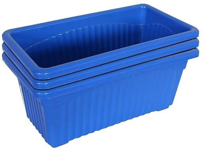 NurseryNamo Blue Rectangular Jupiter Plastic Pot for Plant, for Home, Window Display,Garden Plant Container Set(Pack of 3, Plastic)