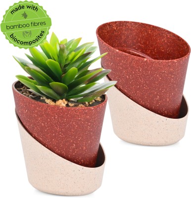 Eha Earth Friendly EcoBloom Small Self Watering Pots for Plants | 4 Inch| Plant Container Set(Pack of 2, Biocomposite)