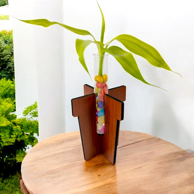 Yey Test Tube Wooden Table Planter Pot Shape for Living Room, Bedroom, Home Plant Container Set(Wood, Glass)