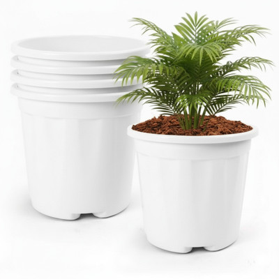 Nursery Hub (Pack of 5) 10 inch white big gamle planter vase flower pots plant pots Plant Container Set(Pack of 5, Plastic)