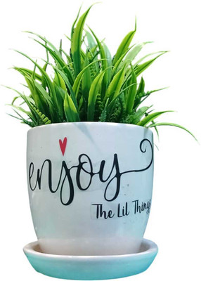 MUMU Medium Size Ceramic Pot with Quotes for Indoor Plants | Enjoy The Lil Things | Plant Container Set(Ceramic)