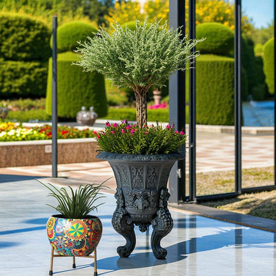 Retro Home Designer Indoor Plant Pots with Stand_185 Plant Container Set(Metal)