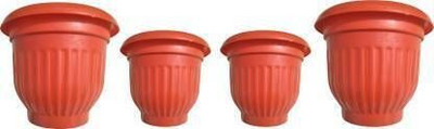 Besttrader (Pack of 4) 7inches HighQuality Rangoli Future Green Gardening Pots For Balcony Plant Container Set(Pack of 4, Plastic)