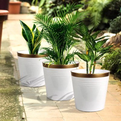 FORWAY 7 inches Shiny Planters for Living Room, Flower Pots for Home Decoration Plant Container Set(Pack of 5, Plastic)