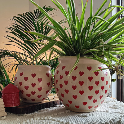 Niyara HEART DESIGN PLANTER Plant Container Set(Pack of 2, Ceramic)