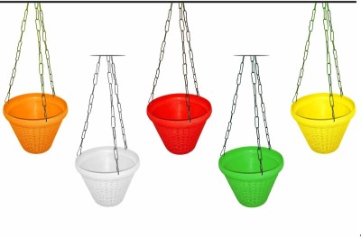 Garden's Need Plastic Juhi Basket Hanging Flower Pot with with Iron Chain Plant Container Plant Container Set(Pack of 5, Plastic)