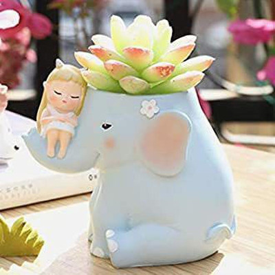 Vermartcraft Elephant Girl Resin Flower Pot and Pen holder Plant Container Set(Poly-Resin)