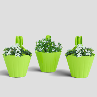 Yuccabe Italia Shera Kangaroo 7 Inch Hanging Railing Planter Plastic Pot for Balcony & Garden Plant Container Set(Pack of 3, Plastic)